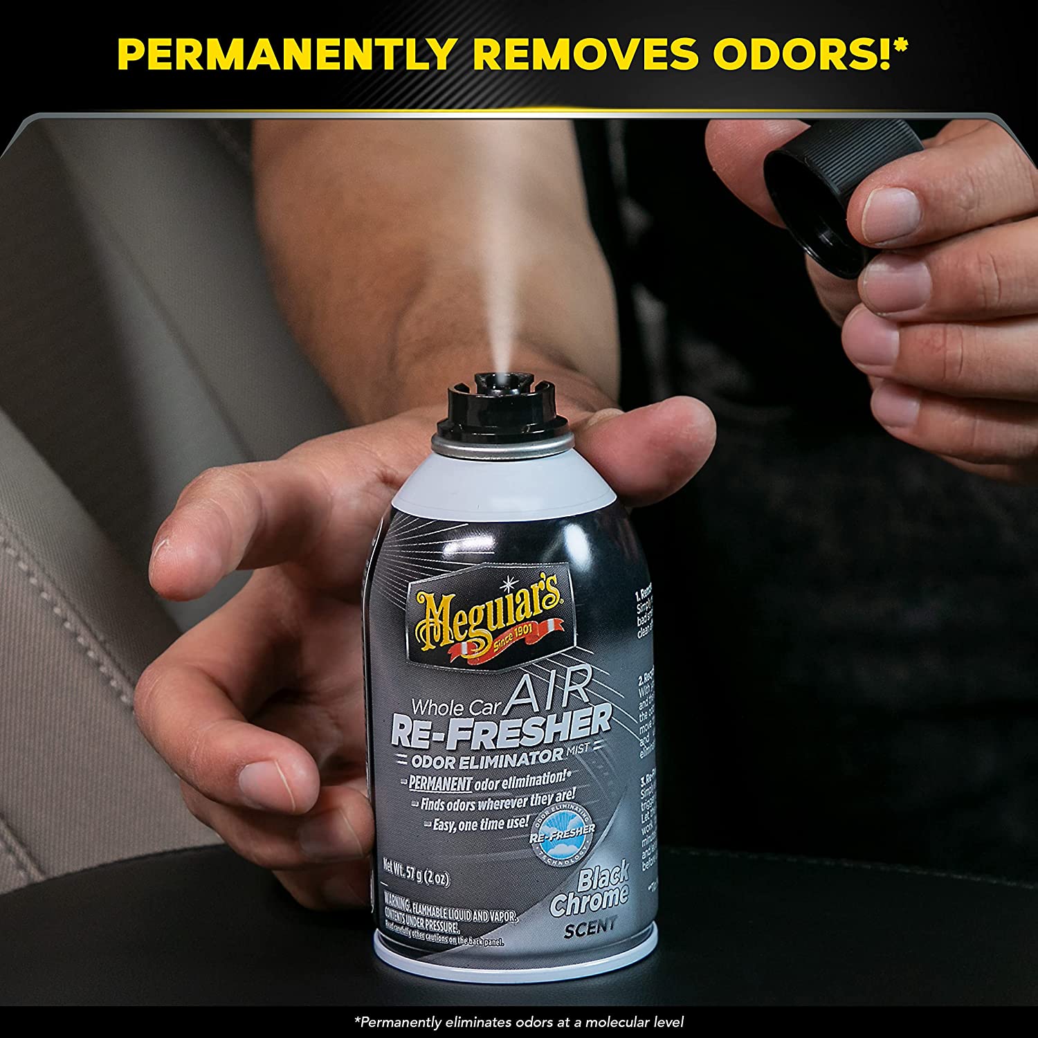 Meguiar’s Whole Car Air Re-Fresher Odor Eliminator Mist – Black Chrome Scent – 59 ml (2 oz) - Image 2